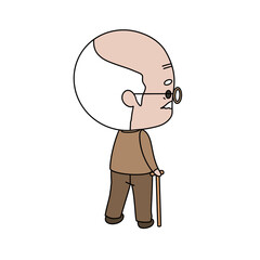 A cartoon man with a cane and glasses