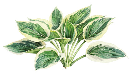 Illustration of a variegated Hosta plant with green leaves and distinct white edges, perfect for garden and botanical designs.
