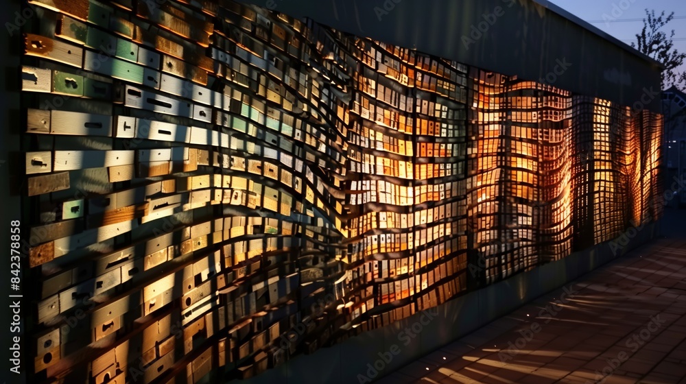 Poster a mosaic of railroad ties creates intriguing shadows, adding unique visual depth to any space.