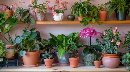 Fototapeta premium Vivid assortment flowers of potted exhibiting a variety of colors and types