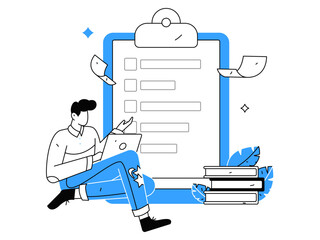 Invite friends to conduct questionnaire flat vector concept operation hand drawn illustration
