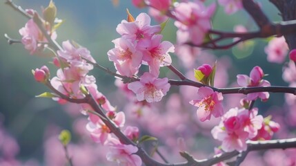 Obraz premium Blooming apricot tree branches adorned with spring blossoms