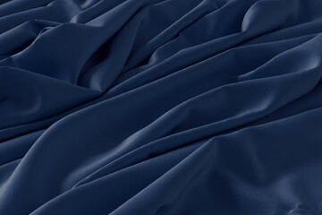 A detailed close-up shot of navy fabric with soft folds and creases, creating a textured and...