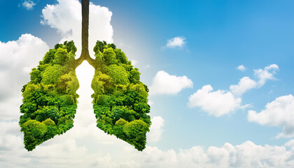 Save the earth green planet concept with green lungs made of rainforest