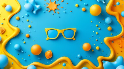 Vibrant lifestyle banner featuring stylish sunglasses and colorful abstract shapes for modern design