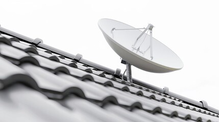 Satellite dish mounted on roof with white background