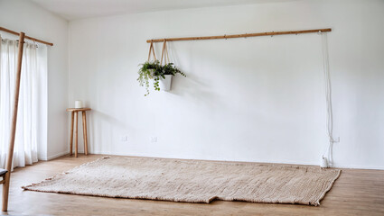 Apartment minimal scandinavian style indoor, beige wall