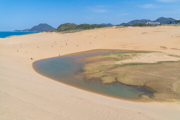 日本の鳥取にある広大な砂丘の風景