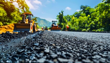 Authentic portrayal of engineers and workers engaged in road construction activities