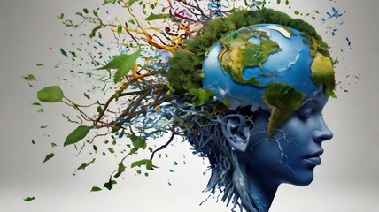 Concept Art of a Human Brain Exploding with Knowledge and Creativity 