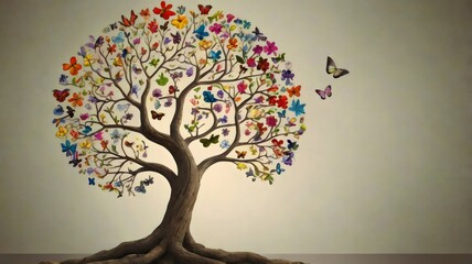 Human Brain Tree with Flowers