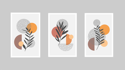 Set of 3 Minimalist wall art. Abstract geometric prints for boho aesthetic interior. Home decor wall prints