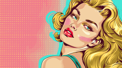 Beautiful blonde woman vector illustration in retro style pin up pop art