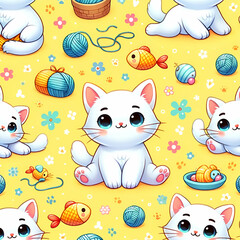 seamless pattern with cats and fish generative AI