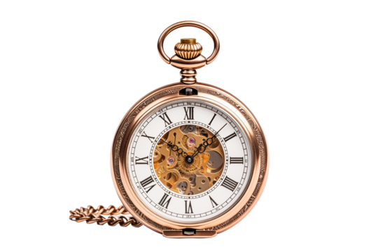 Close-up shot of a vintage pocket watch isolated on a pristine transparent background - Powered by Adobe