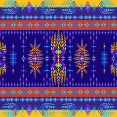 Traditional  cloth pattern ethnic sarong Cross stitch pattern in horizontal Pixel Seamless Vector format using geometric shapes arranged in various shapes such as tree flowers and stars.