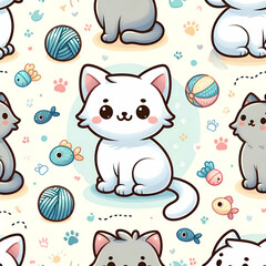 seamless pattern with cats and mouse generative AI