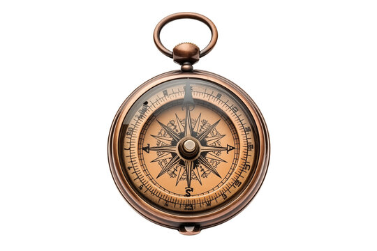 Antique brass compass isolated on transparent background.