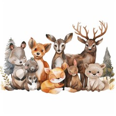 A delightful watercolor collection featuring a group of adorable wild animals.