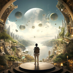 man in a fantasy world of the future