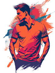 Fototapeta premium Handsome Strong Sportsman - Vector Illustration in Grunge Abstract Style
