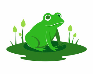 A frog is sitting on a hummock in a swamp vector illustration 