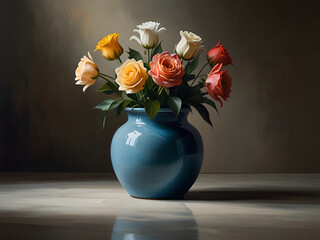 Fototapeta premium Vintage oil painting Flowers in a vase Wall Art. Advertising signs. Product design. Product sales. Fabric design, Digital printing, Prints Room Decoration.