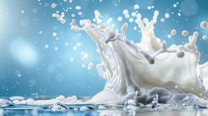 Dairy product ad  milk splatter on blue bg for low fat, full fat,   skimmed options