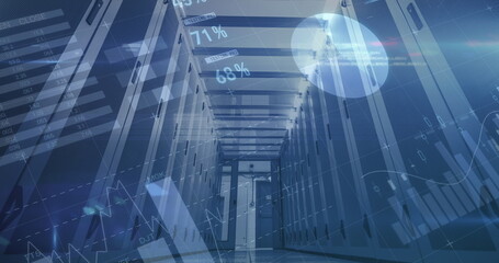 Image of financial data processing over server room