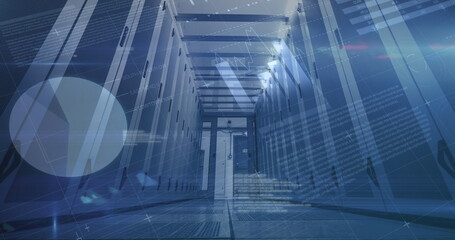 Image of financial data processing over server room