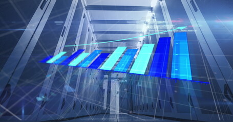 Image of financial data processing over server room