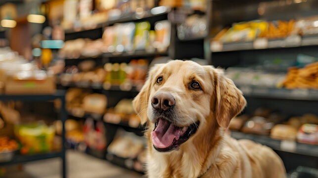 Happy Golden Retriever Grocery Store Pet Friendly Shopping Experience