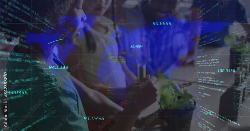 Poster image of data processing over diverse schoolchildren learning in classroom