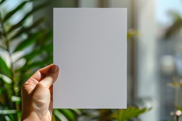 Blank paper mockup on hand created with generative AI