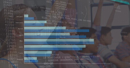 Image of data processing over diverse schoolchildren learning in classroom © vectorfusionart