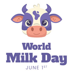 World Milk Day illustration: hand drawn cow on white background