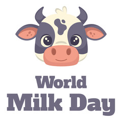 World Milk Day illustration: hand drawn cow on white background
