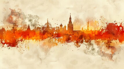 Apocalyptic conflict  red square skyline in moscow engulfed in war smoke amid ruins and protests