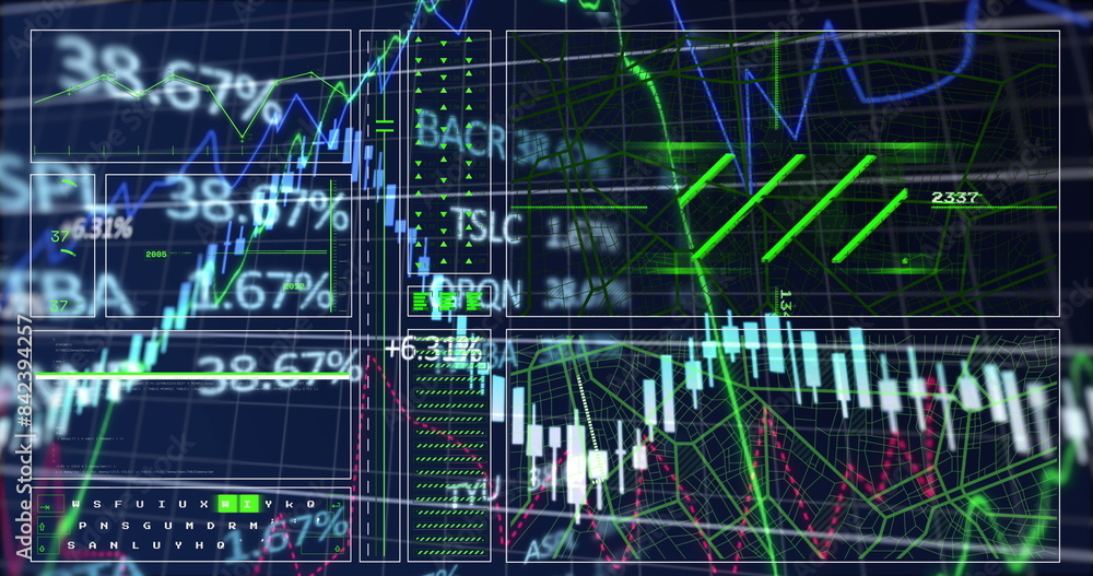 Poster image of financial data processing over dark background