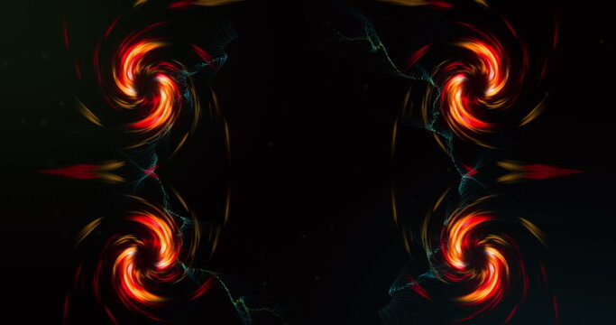 Image of four red digital waves spinning against copy space on black background - Powered by Adobe