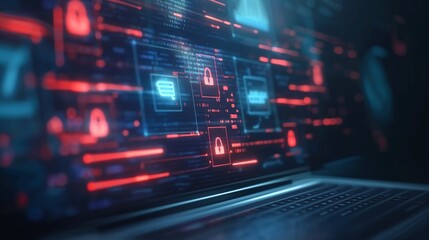 Obraz premium A futuristic concept of cybersecurity with padlocks and digital interfaces on a laptop screen