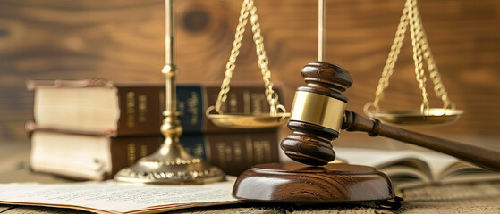 Gavel and scales of justice with legal documents