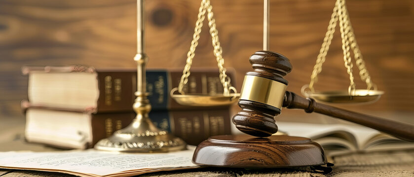 Gavel and scales of justice with legal documents