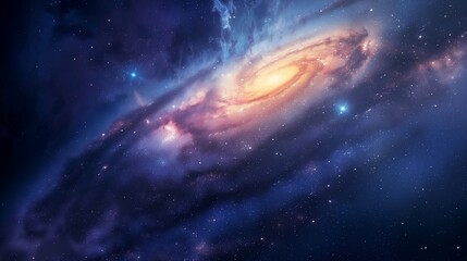 Obraz premium Cosmic scene depicting the majestic spiral of a galaxy filled with stars, dust, and glowing centers of galactic activity