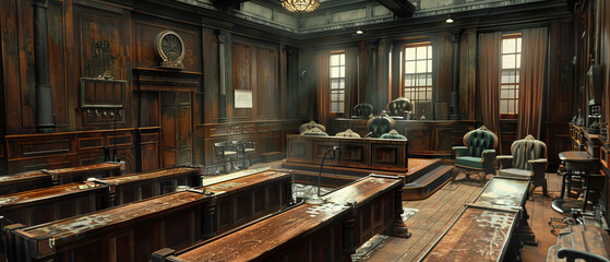 Fototapeta premium High angle view of a courtroom with jurors seated