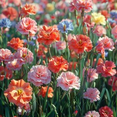 Obraz premium Vibrant Carnation Field in Full Bloom on a Sunlit Day - Realistic 8k HD Detailing of Colorful Flowers in Nature Setting