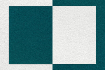 Texture white and teal paper background with geometric shape and pattern, macro. Craft emerald cardboard