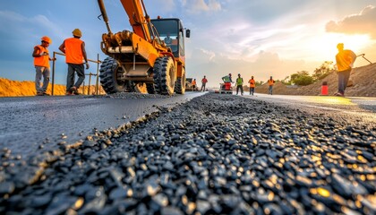 Realistic portrayal of engineers and workers on highway construction site for search relevance