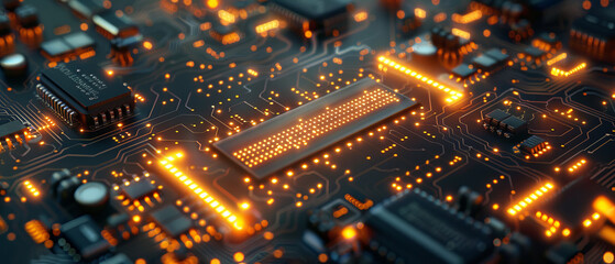 Obraz premium Highresolution circuit board closeup with dynamic glowing components