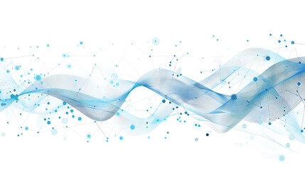 Illustration of abstract medical technology with interconnected nodes and lines, representing digital health data flow in soothing blue and white tones.